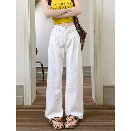 Fashion High Waist Wide Leg Pants Women's 2025 White All-match Spring Slim-fit Mop Pants Spring New Loose Slim-fit