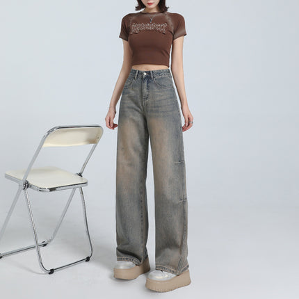 American Style Retro Old High Waist Straight Jeans Women's 2025 Spring New Loose Slim-Fit Pants