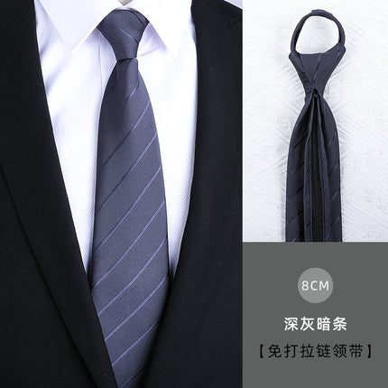 Dress Business Tie Men's and Women's Groom Wedding Black Zipper Korean Narrow No Lazy Striped Bow Tie Plaid