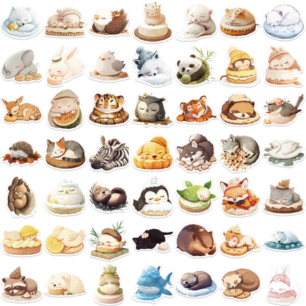 50 Sleeping Animal Series Sticker Bag Decorative Phone Case Laptop Stationery Waterproof Children's Toy Stickers