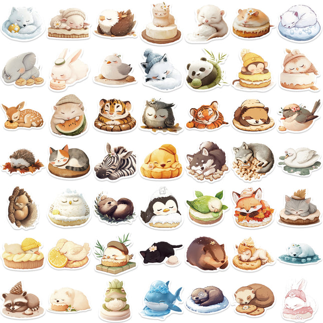 50 Sleeping Animal Series Sticker Bag Decorative Phone Case Laptop Stationery Waterproof Children's Toy Stickers