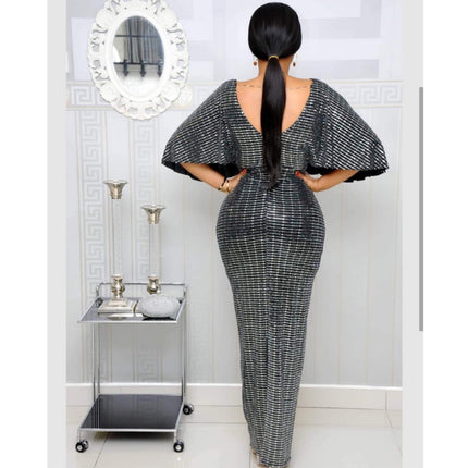 African women's clothing dress new gorgeous rhinestone sexy deep V party high waist mopping fishtail dress source