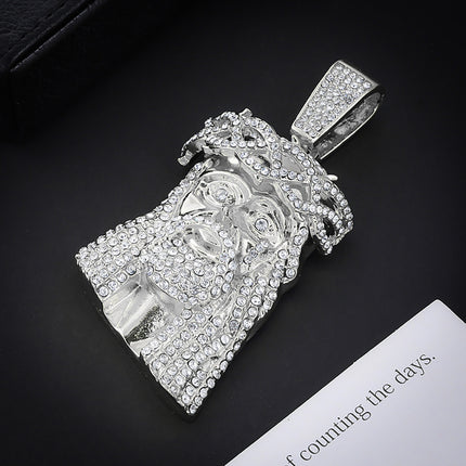 Cross-Border Hot-Selling European and American Hip-Hop Necklace for Men, Retro Head Portrait Pendant, Alloy Inlaid with Rhinestones, Personalized Fashion Trend