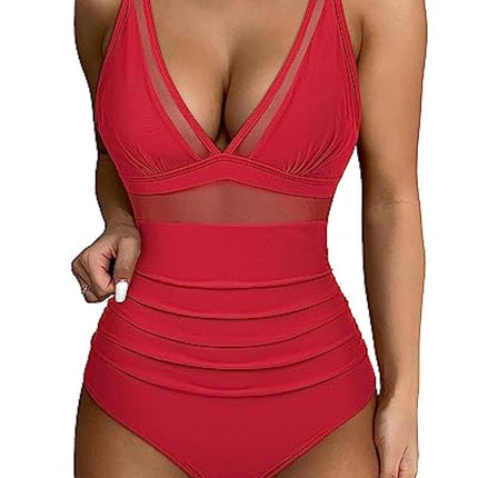 European and American Cross-border Explosions Women's Sexy Hollow Mesh Deep V Gather Perspective Bikini Bikini