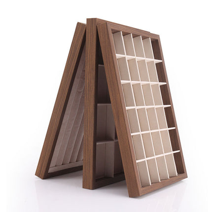 Black walnut wood grain jewelry plate ring necklace bracelet display box white flannel jewelry storage rack