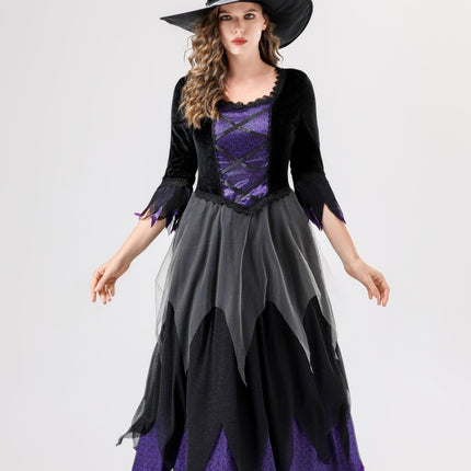 European and American Halloween Cosplay Witch Costume Vampire Black Purple Dress Magic Witch Role Play