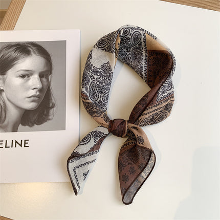 Autumn Maillard Wine Red Artistic Retro Small Square Decorative Scarf Cotton Linen Breathable Waist Flower Hair Belt