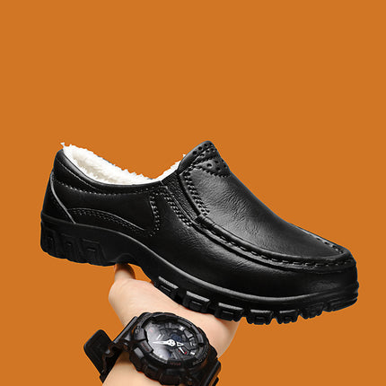 Explosions Winter Cotton Shoes Men's Light fleece-lined Casual Leather Shoes Men's Cross-border Slip-on fleece-lined Driving Shoes Garden Shoes