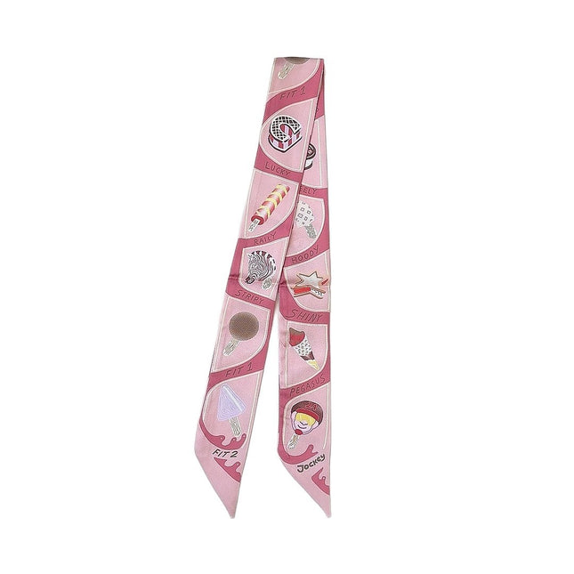 H's Twill Korean High-Quality Scarf Ice Cream Print Spring & Fall New Beveled Double-Layer Souvenir Small Silk Scarf