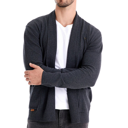 Cross-Border Men's Casual Autumn Cardigan Sweater High-Quality Business Knitwear Solid Color Men's Top in Dark Green