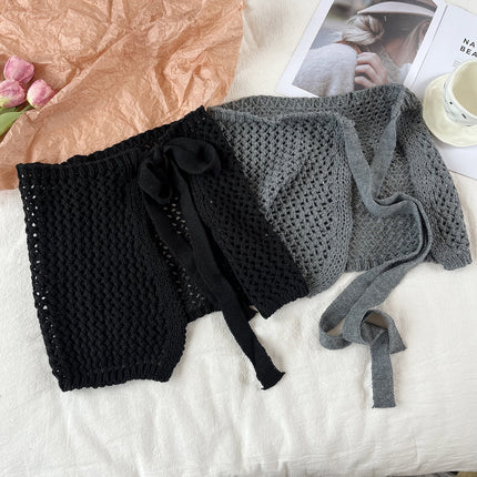Four Seasons Korea Dongdaemun Spring and Summer Style Versatile Decorative Hollow Knitted Skirt Women's Lace-Up Butt Curtain Layering