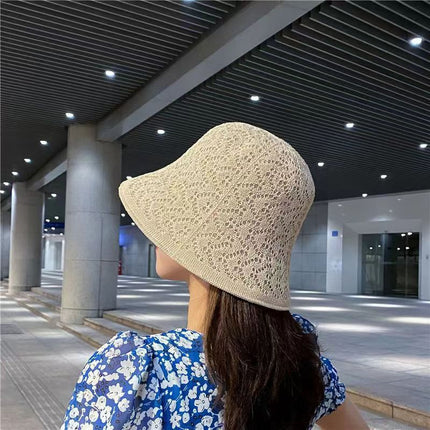 New Sunscreen Hat Women's Summer Hollow-out Breathable Sun Hat Japanese Style Sweet Fisherman Showing Face Small Straw Hat