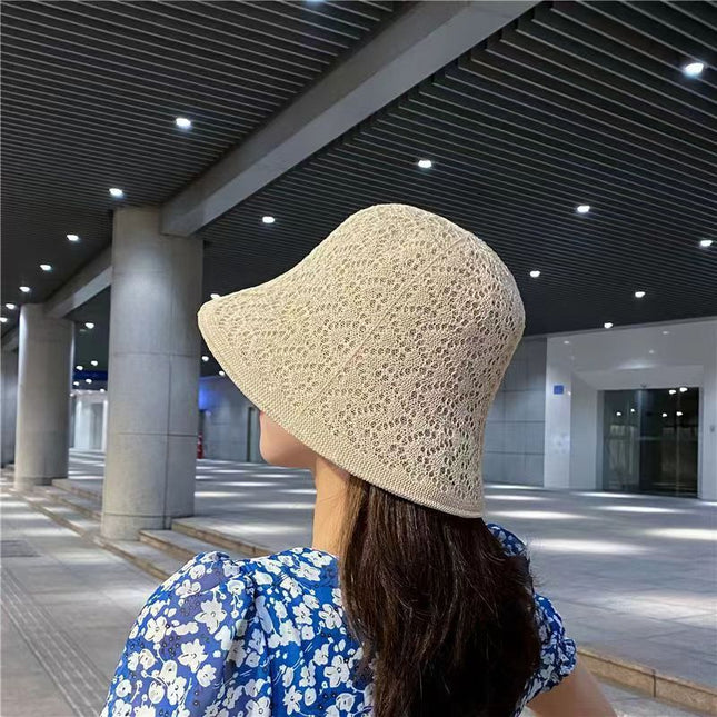 New Sunscreen Hat Women's Summer Hollow-out Breathable Sun Hat Japanese Style Sweet Fisherman Showing Face Small Straw Hat
