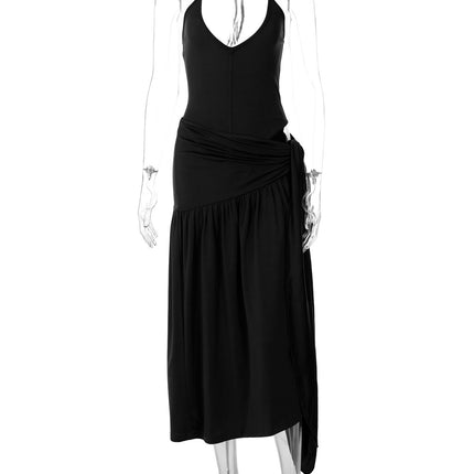 Vacation Style European and American Cross-Border Summer Women's Halterneck Lace-Up Backless Slit Fashion Casual Sexy Skirt Suit Trendy