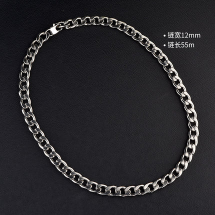 European and American Versatile Basic Cuban Chain Titanium Steel Necklace German Titanium Stainless Steel Jewelry Trendy Cool Unisex Versatile Chain