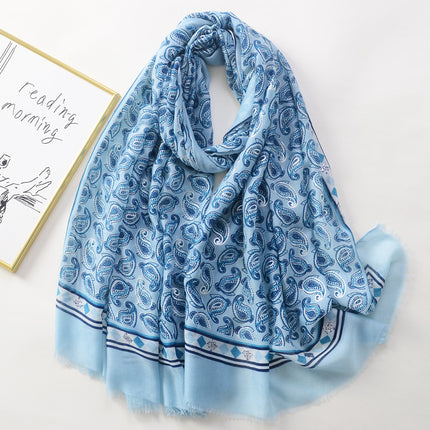 Retro ethnic style cotton and linen feel silk scarf fashion hot silver cashew printed large scarf travel sunscreen beach towel for women
