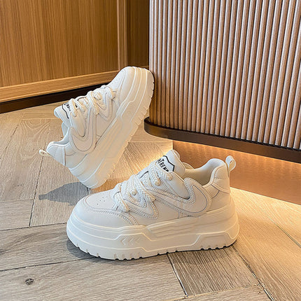 Genuine Leather White Sneakers for Women 2025 Spring and Autumn Versatile Thick-Soled Height-Increasing Casual Sports Sneakers Trendy Comfortable Versatile