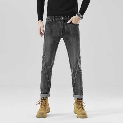 2024 Spring and Summer New Fashionable European Products Personalized High-end Stretch Slim-fit Jeans Men's Casual High Waist Small Straight