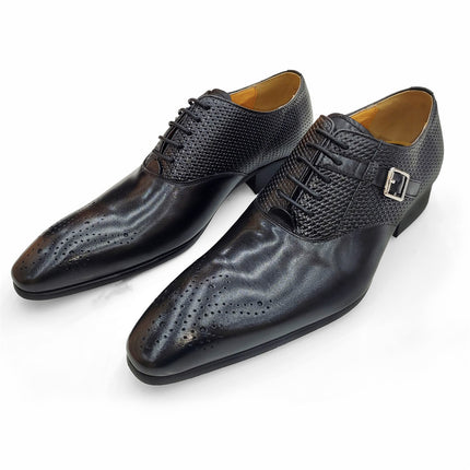 Oxford Shoes Summer Men Leather Shoes Genuine Leather Lace-Up Fashion Single Shoes Modern Men Business Office Shoes Metal Buckle