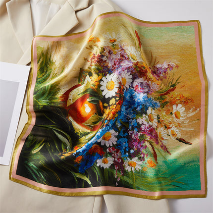 Green Golden Age Silk Small Square Scarf Women's Spring and Autumn Fashion Mulberry Silk Scarf Gift Mother