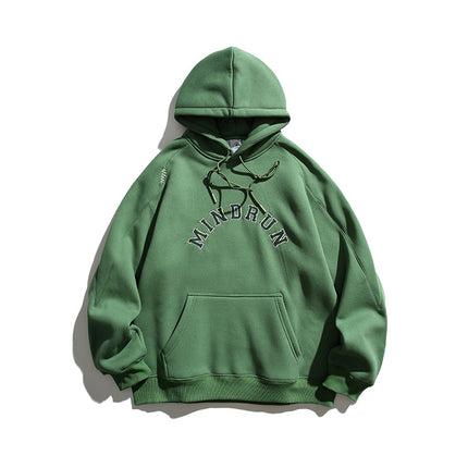 Autumn and winter American retro fleece-lined thickened hooded bathroom letter embroidered loose all-match casual niche long-sleeved top