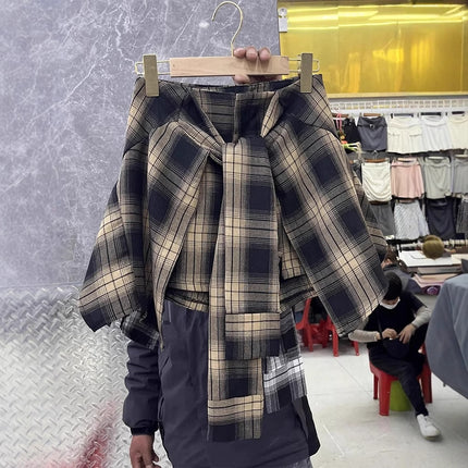 Design Irregular Fake Two-Piece Plaid Skirt Women's 2025 Spring Hong Kong Style Retro Skirt