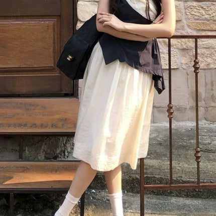 Neurz Summer Beige Glossy Clear High-Waisted French Umbrella Skirt Mid-Skirt Women's Summer Thin Half Skirt