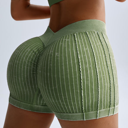 Mu Yao Yoga Shorts for Women, Butt-Lifting, V-Waist, Peach Butt, Sand-Washed Ribbed High-Waisted Outdoor Sports Fitness Shorts
