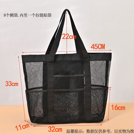 Hollow Beach Bag Shoulder Portable Mesh Bath Fitness Swimming Bath Bag 8 Pocket Cosmetics Storage Beach Bag