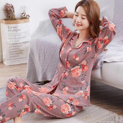 Women's cotton pajamas Spring and Autumn long-sleeved winter plus size summer suit homewear can be worn outside