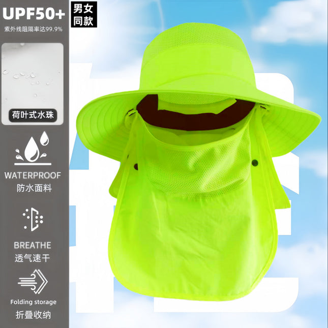 Cross-Border Men's Outdoor Mountaineering Sun Protection Hat with Face Mask, Large Brim Fisherman's Hat, Women's Summer Waterproof Neck Protection Sun Hat