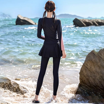 Women's Two-Piece Long-Sleeve Long-Pants Plus-Size Swimsuit 100kg Sun-Protective Conservative Four-Piece Surfing Jellyfish Diving Swimwear