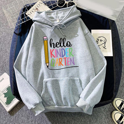 Foreign trade cross-border source Hello Kindergarten printed hooded hooded long sleeve men's and women's European size