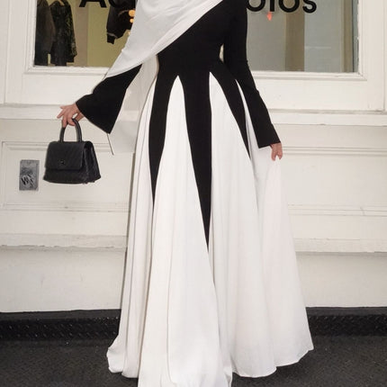 Europe and the United States cross-border women's 2025 spring new black and white stitching long elegant women's evening dress dress dress