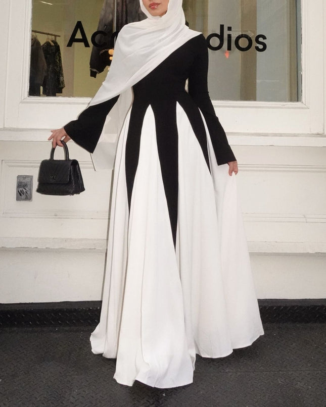 Europe and the United States cross-border women's 2025 spring new black and white stitching long elegant women's evening dress dress dress