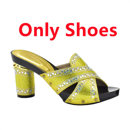 Cross-border Evening with Hot Diamond Shoe Bag Hollow High Heel Round Toe Sandals with Hand Bag Fashion Dinner suit