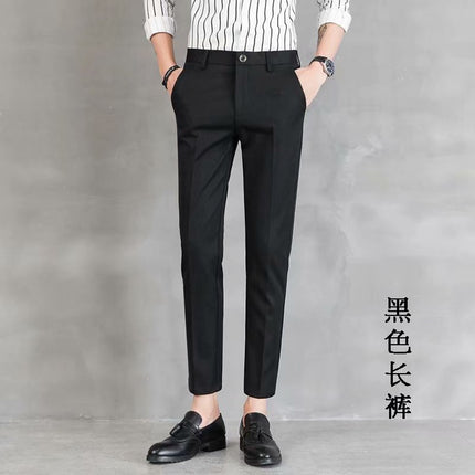 Summer Cropped Pants for Men, Korean Style Trendy Black Casual Pants, Thin Drapey Suit Pants, Slim Fit Tapered Dress Pants for Men