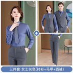 Three-piece suit-women's gray shirt vest trousers / S