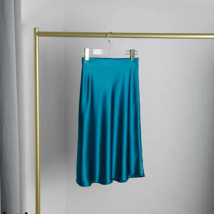 Elastic Waist Triacetate Skirt for Women Peacock Blue Short Mid-Length Slim Elegant Ol Draped Fishtail Aa Version