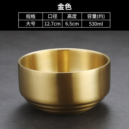 Korean-style Stainless Steel Bowl Rice Bowl Soup Bowl 304 Children's Thickened Small Bowl Anti-scalding Commercial Golden Belt Cover Bowl