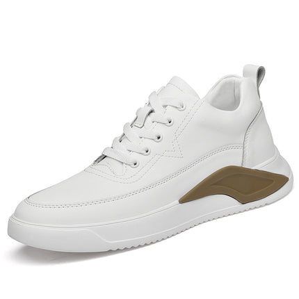 2022 New Height-increasing Shoes Men's Two-layer Leather Casual Sports Board Shoes Autumn Invisible Height-increasing Men's Shoes White