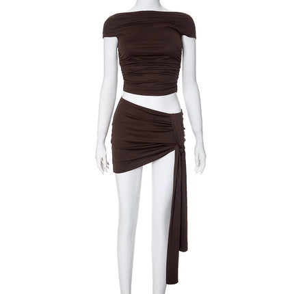 M24St070 European and American Women's Clothing 2024 Summer New Style Sleeveless Round Neck Crop Top with Tie-Up Skirt Set Wholesale