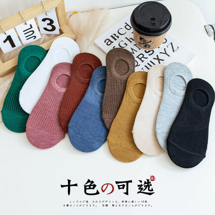 Spring and Summer Thin Invisible Socks Silicone Non-slip Non-falling Japanese Fashionable Striped Shallow Mouth Low-side Candy Color Women's Boat Socks