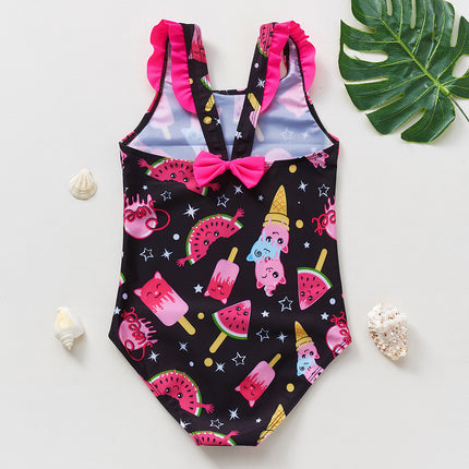 In stock new 3-10 years old children's swimsuit cartoon watermelon ice cream printed girls' swimsuit one-piece