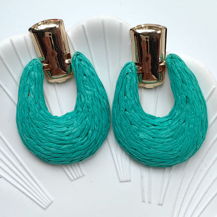 Cross-border Hot Selling European and American Color Rafi Grass Earrings Geometric Round Earrings Hand-woven Earrings for Holiday Ears
