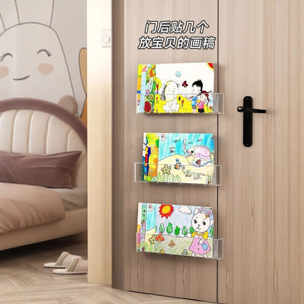 Wall-mounted Book Stand Bookshelf Punch-free Wall-mounted Storage Box Children's Picture Book Display Rack Wardrobe Side Storage