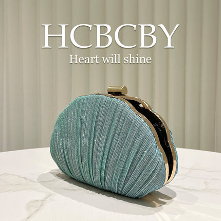 Mint Green Shiny Shell Shape Striped Clutch Bag Women's Fashionable Simple Elegant Box Dinner Bag