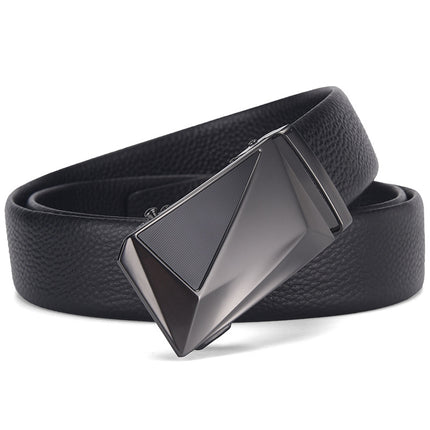 Cross-border Hot Selling Belt Men's Belt Automatic Buckle Litchi Pattern Head Layer Cowhide Men's Trendy Casual Belt