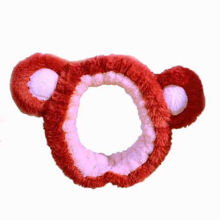Strawberry Bear Plush Ear Headband for Washing Face, Hair Tie, Face Mask, Makeup, Bear Headband, Heart Bangs