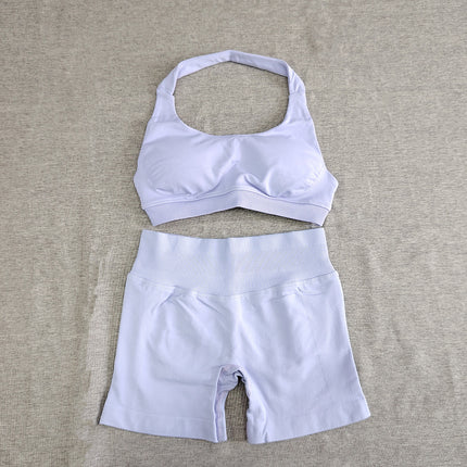 suit Sports Underwear Women's Xia Mei Back Mid-strength Shock-proof Anti-expansion Ultra-fine Matting Nylon Hanging Neck Large Backless